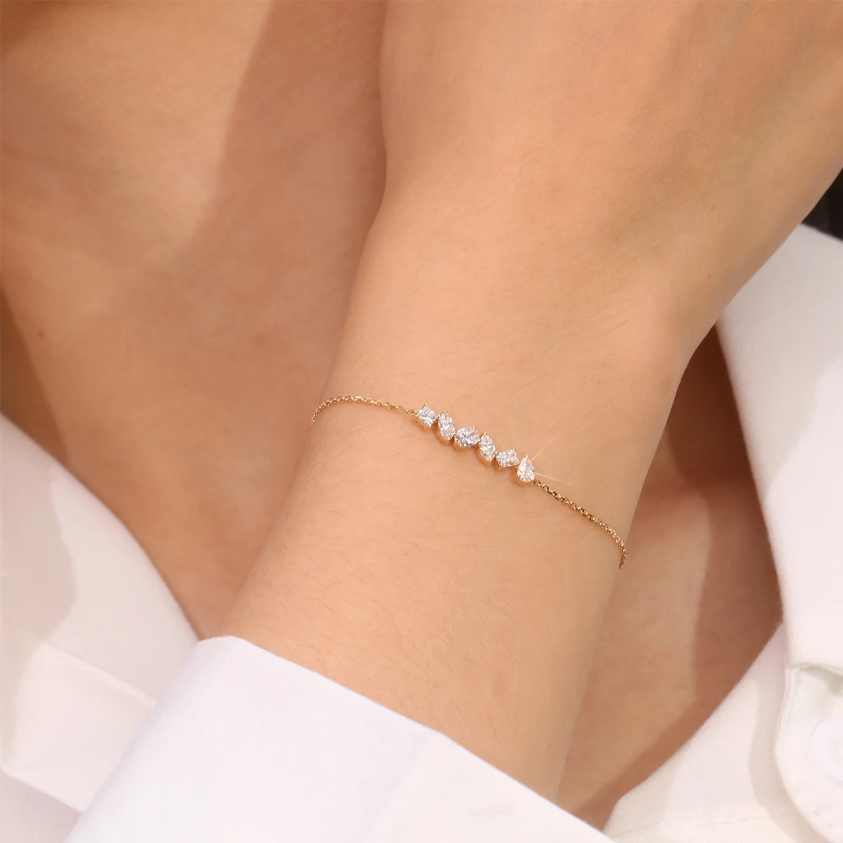 14k Gold Minimalist Multi-Shape Lab Diamond Bracelet
